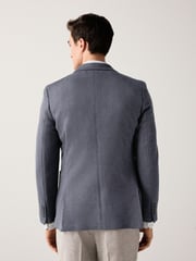 Navy Blue Slim Fit Herringbone Jersey Blazer - Image 3 of 11