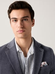 Navy Blue Slim Fit Herringbone Jersey Blazer - Image 5 of 11