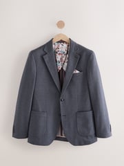 Navy Blue Slim Fit Herringbone Jersey Blazer - Image 7 of 11