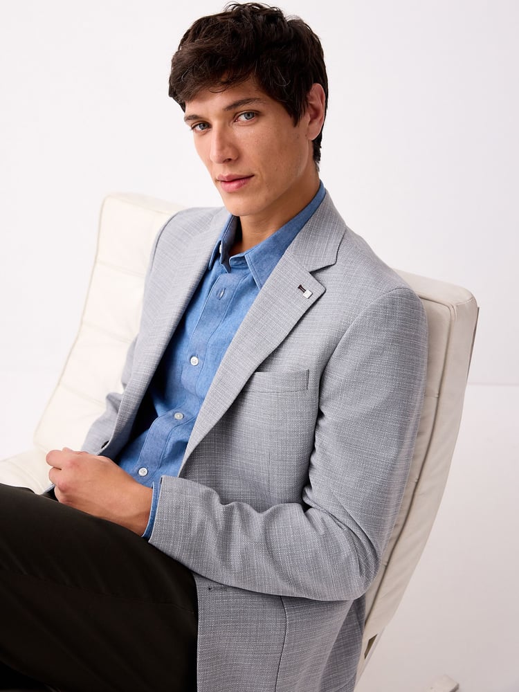 Light Grey Slim Fit Textured Smart Blazer - Image 1 of 9