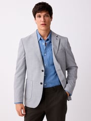 Light Grey Slim Fit Textured Smart Blazer - Image 3 of 9