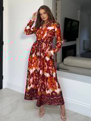 Girl In Mind Dark Orange Brielle Shirt Maxi Dress - Image 1 of 4