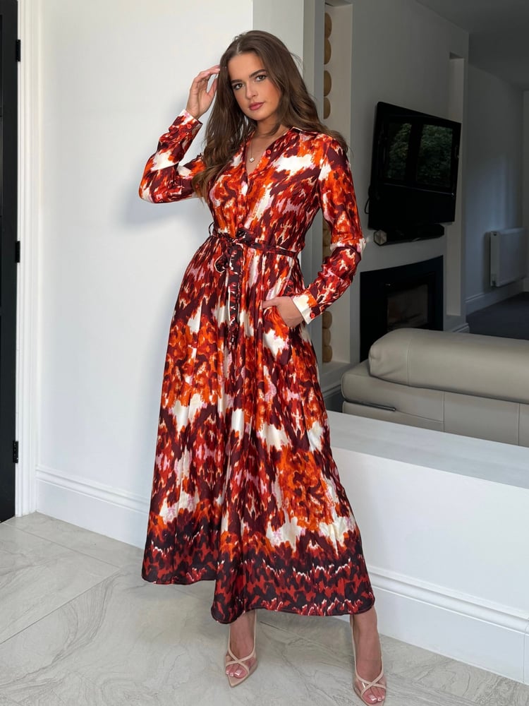 Girl In Mind Dark Orange Brielle Shirt Maxi Dress - Image 1 of 4
