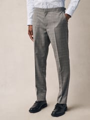 Taupe Tailored Fit Check Texture Suit Trousers - Image 1 of 13