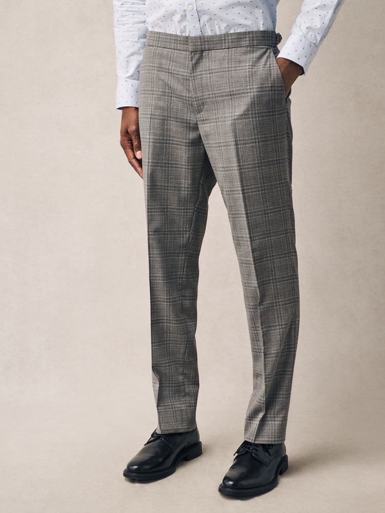 Taupe Tailored Fit Check Texture Suit Trousers - Image 1 of 13