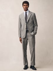 Taupe Tailored Fit Check Texture Suit Trousers - Image 2 of 13
