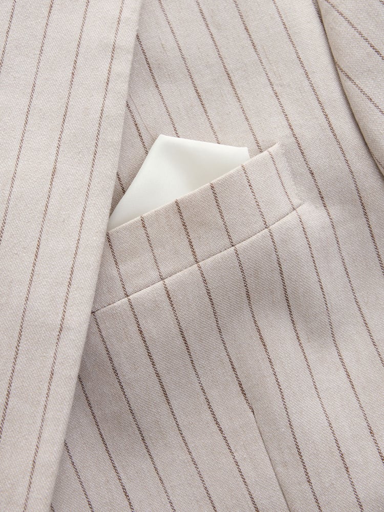 Neutral Slim Fit Striped Linen Blend Suit Jacket - Image 10 of 10