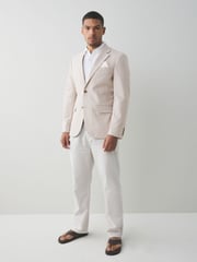 Neutral Slim Fit Striped Linen Blend Suit Jacket - Image 2 of 10