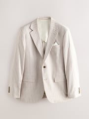 Neutral Slim Fit Striped Linen Blend Suit Jacket - Image 6 of 10
