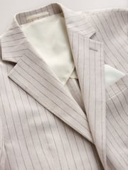Neutral Slim Fit Striped Linen Blend Suit Jacket - Image 8 of 10
