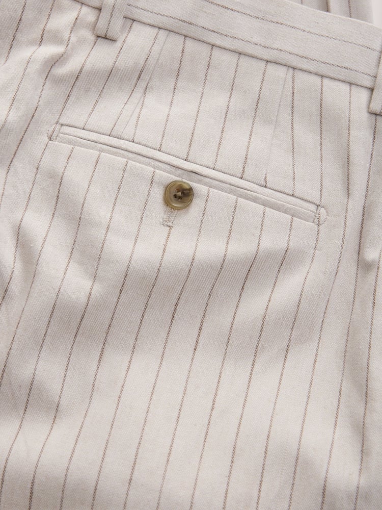 Neutral Slim Fit Striped Suit Trousers With Linen - Image 10 of 10