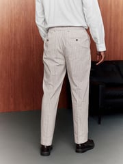 Neutral Slim Fit Striped Suit Trousers With Linen - Image 3 of 10