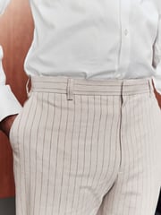 Neutral Slim Fit Striped Suit Trousers With Linen - Image 4 of 10