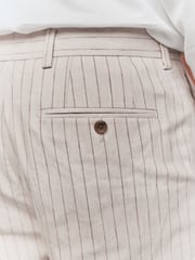 Neutral Slim Fit Striped Suit Trousers With Linen - Image 5 of 10