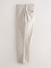 Neutral Slim Fit Striped Suit Trousers With Linen - Image 7 of 10