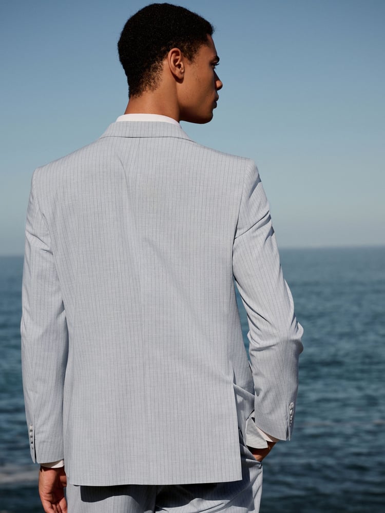 Grey Skinny Fit Striped Suit Jacket - Image 2 of 10