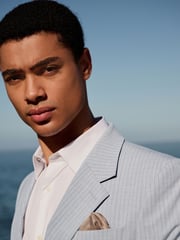 Grey Skinny Fit Striped Suit Jacket - Image 4 of 10