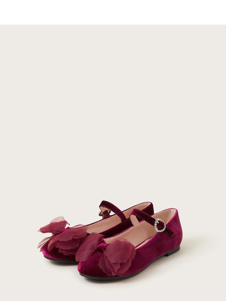 Monsoon Red Velvet Bow Ballerina Flats - Image 1 of 3