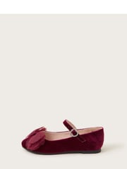 Monsoon Red Velvet Bow Ballerina Flats - Image 2 of 3