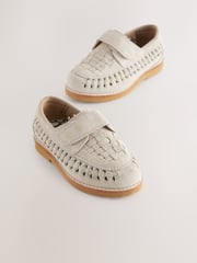 Neutral Suede Woven Loafers - Image 1 of 5