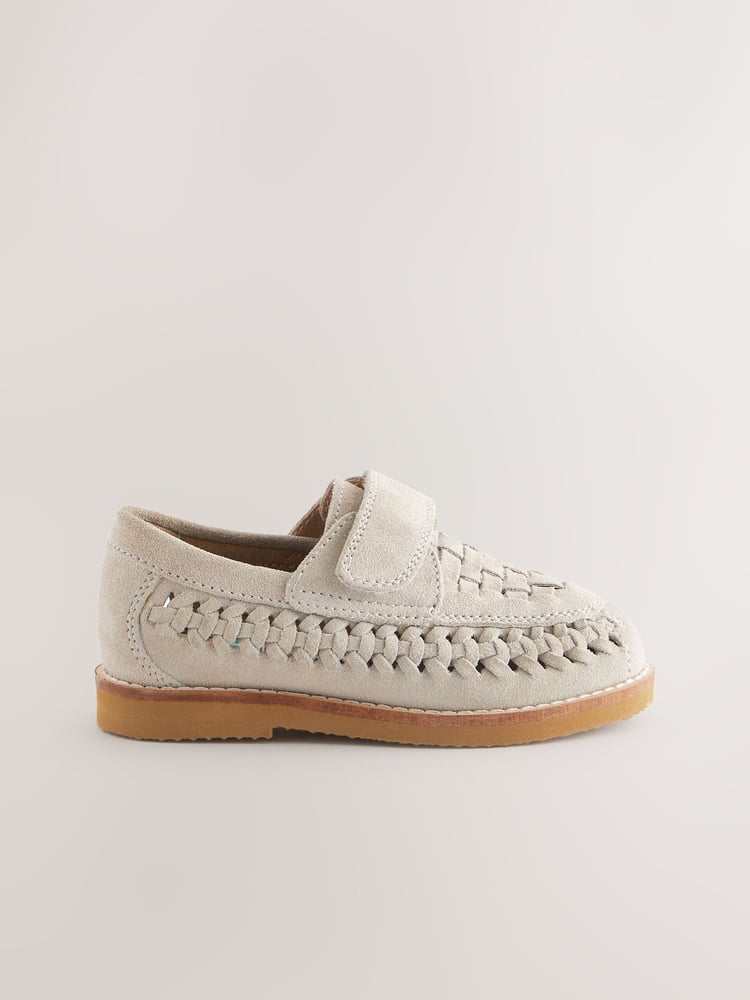 Neutral Suede Woven Loafers - Image 2 of 5