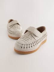 Neutral Suede Woven Loafers - Image 3 of 5