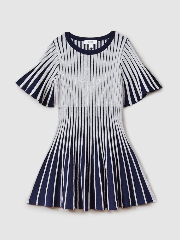 Reiss Silver Ice 9-13 yrs Metallic Contrast Ribbed Dress - Image 2 of 4