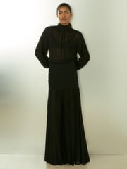Reiss Black Octivia Sheer Jersey Gathered Maxi Dress - Image 3 of 7