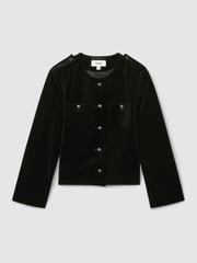 Reiss Black Viola Cropped Velvet Jacket - Image 2 of 6