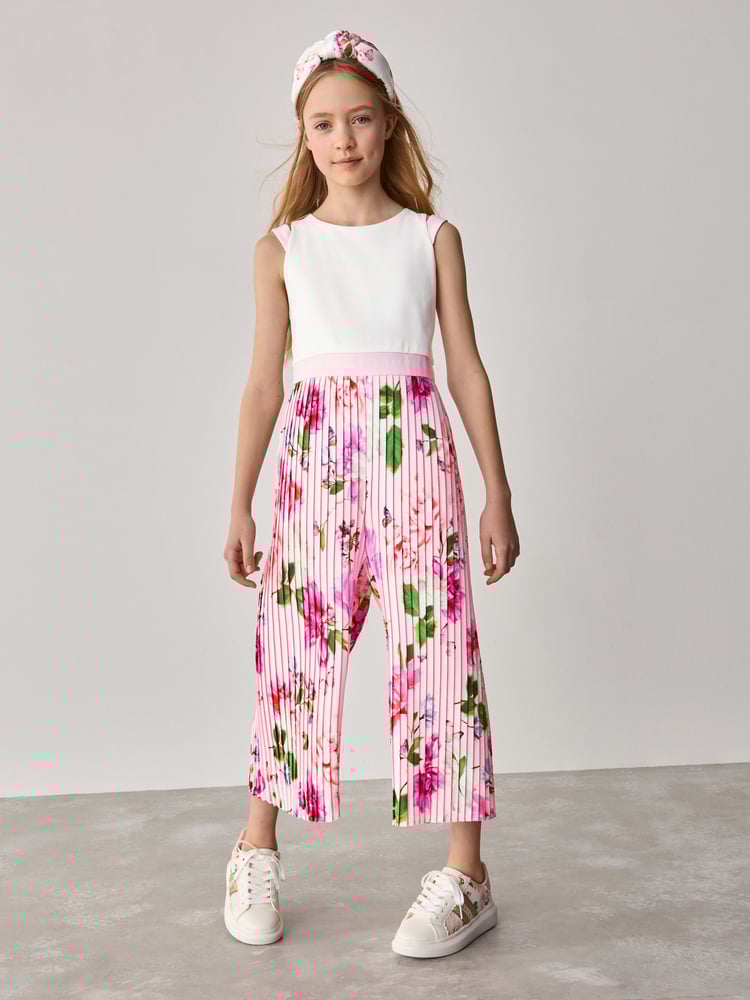 Baker by Ted Baker Pink Pleated Leg Floral Print Jumpsuit - Image 1 of 9