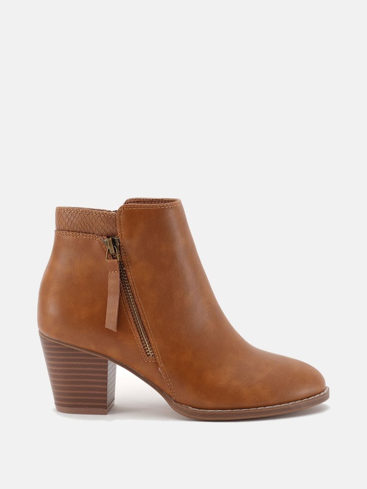 Novo Brown Wide Fit Lovida Zip Block Heel Boots - Image 2 of 5 Novo Brown Wide Fit Lovida Zip Block Heel Boots - Image 2 of 5