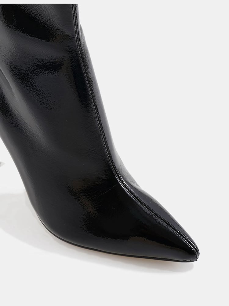 Novo Black Crinkle Patent Wide Fit Katya Point Stiletto Ankle Boots - Image 6 of 6