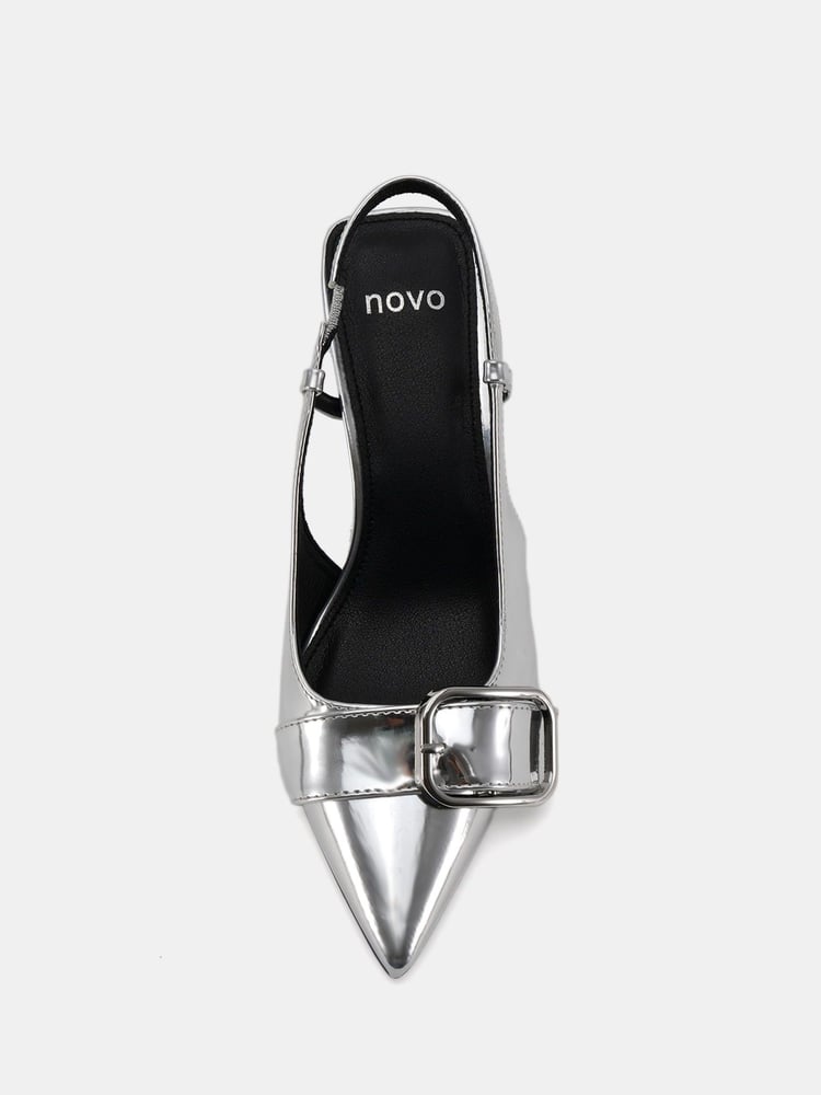 Novo Silver Regular Fit Isera Point Slingback Buckle Court Shoes - Image 6 of 6