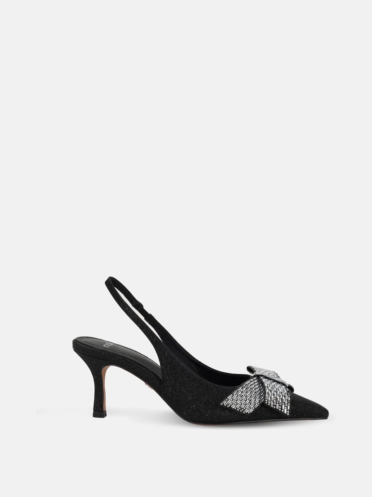 Novo Black Wide Fit Isernia Luxe Diamante Bow Slingback Court Shoes - Image 2 of 6 Novo Black Wide Fit Isernia Luxe Diamante Bow Slingback Court Shoes - Image 2 of 6