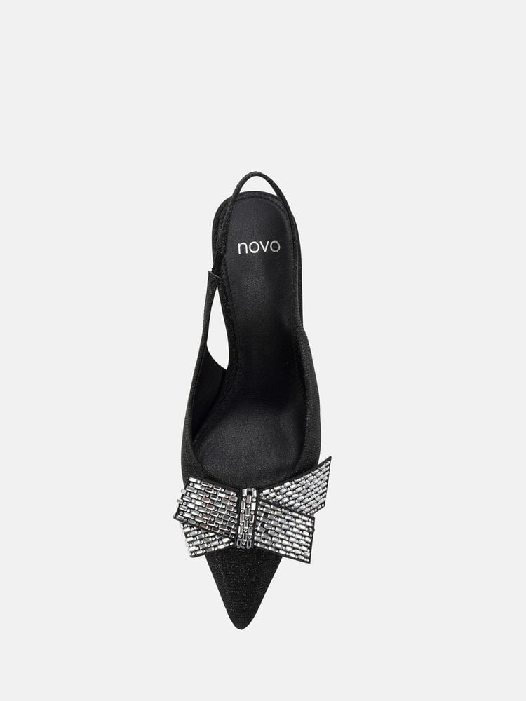 Novo Black Wide Fit Isernia Luxe Diamante Bow Slingback Court Shoes - Image 6 of 6 Novo Black Wide Fit Isernia Luxe Diamante Bow Slingback Court Shoes - Image 6 of 6