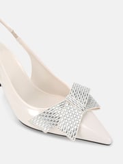Novo Cream Regular Fit Isernia Luxe Diamante Bow Slingback Court Shoes - Image 6 of 6