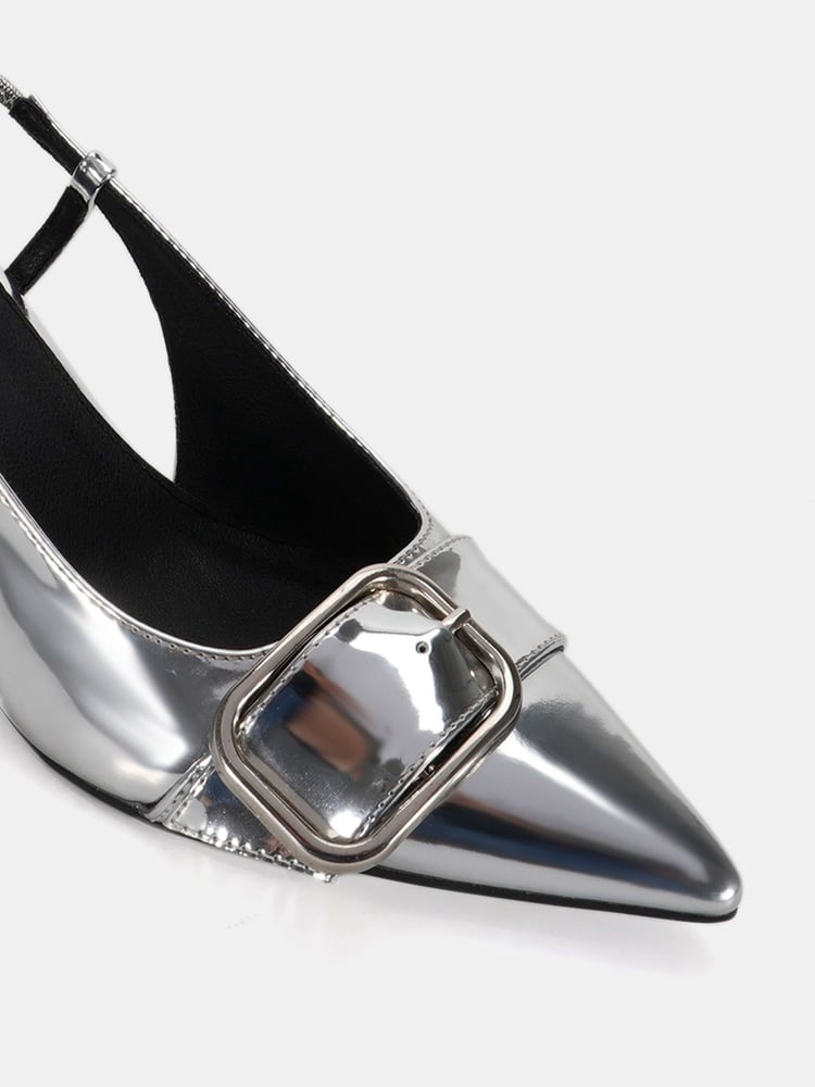 Novo Silver Wide Fit Isera Point Slingback Buckle Court Shoes - Image 6 of 6