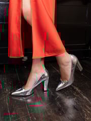 Novo Silver Wide Fit Illiana Block Heel Point Court Shoes - Image 1 of 6