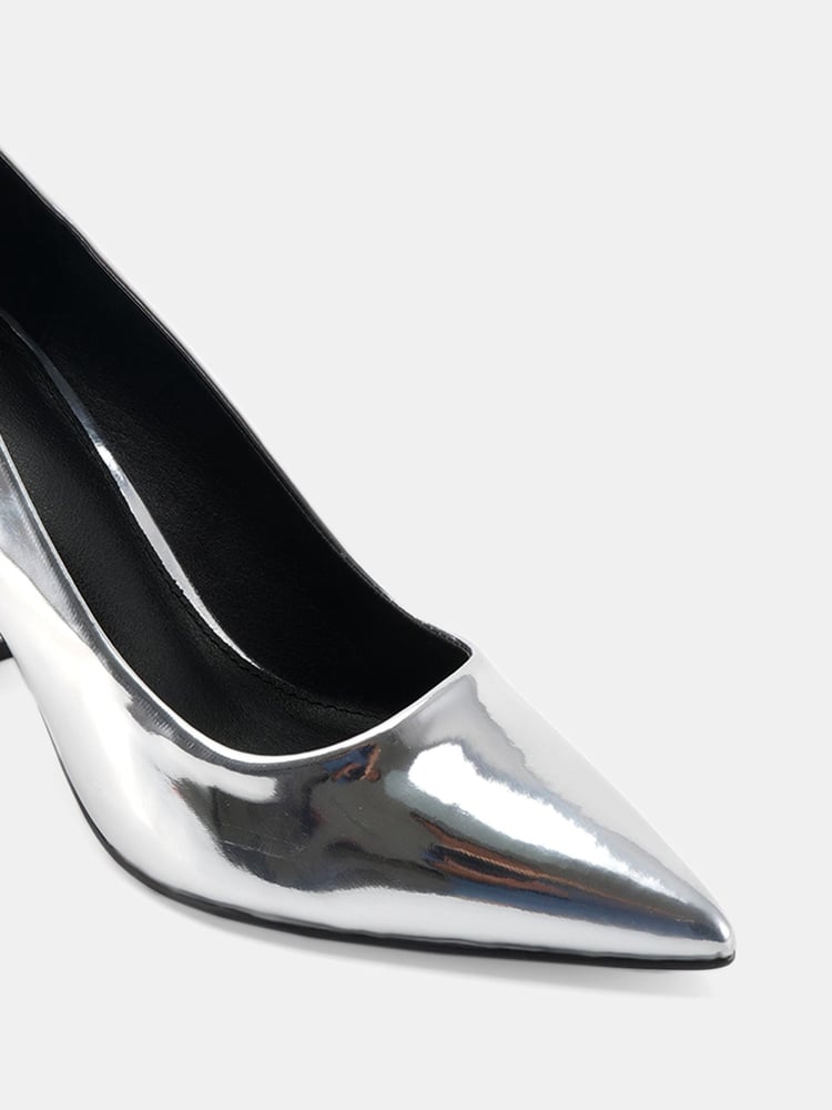 Novo Silver Wide Fit Illiana Block Heel Point Court Shoes - Image 6 of 6