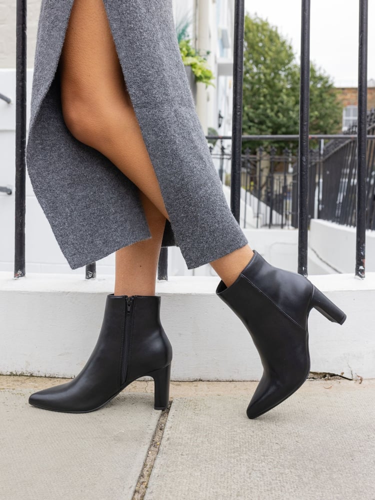 Novo Black Slim Harlie Block Heel Point Ankle Boots - Image 1 of 6 Novo Black Slim Harlie Block Heel Point Ankle Boots - Image 1 of 6