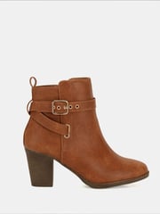 Novo Brown Regular Fit Jayda Buckle Detail Heeled Boots - Image 2 of 6