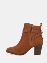 Novo Brown Regular Fit Jayda Buckle Detail Heeled Boots - Image 3 of 6