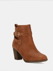 Novo Brown Regular Fit Jayda Buckle Detail Heeled Boots - Image 4 of 6