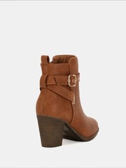 Novo Brown Regular Fit Jayda Buckle Detail Heeled Boots - Image 5 of 6