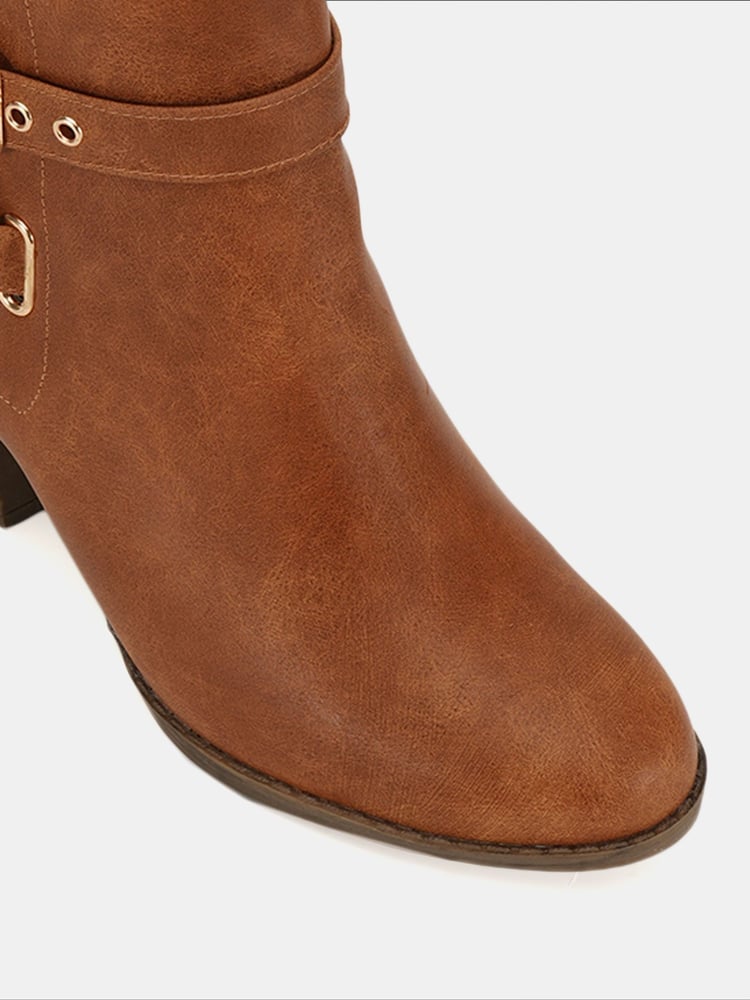 Novo Brown Regular Fit Jayda Buckle Detail Heeled Boots - Image 6 of 6