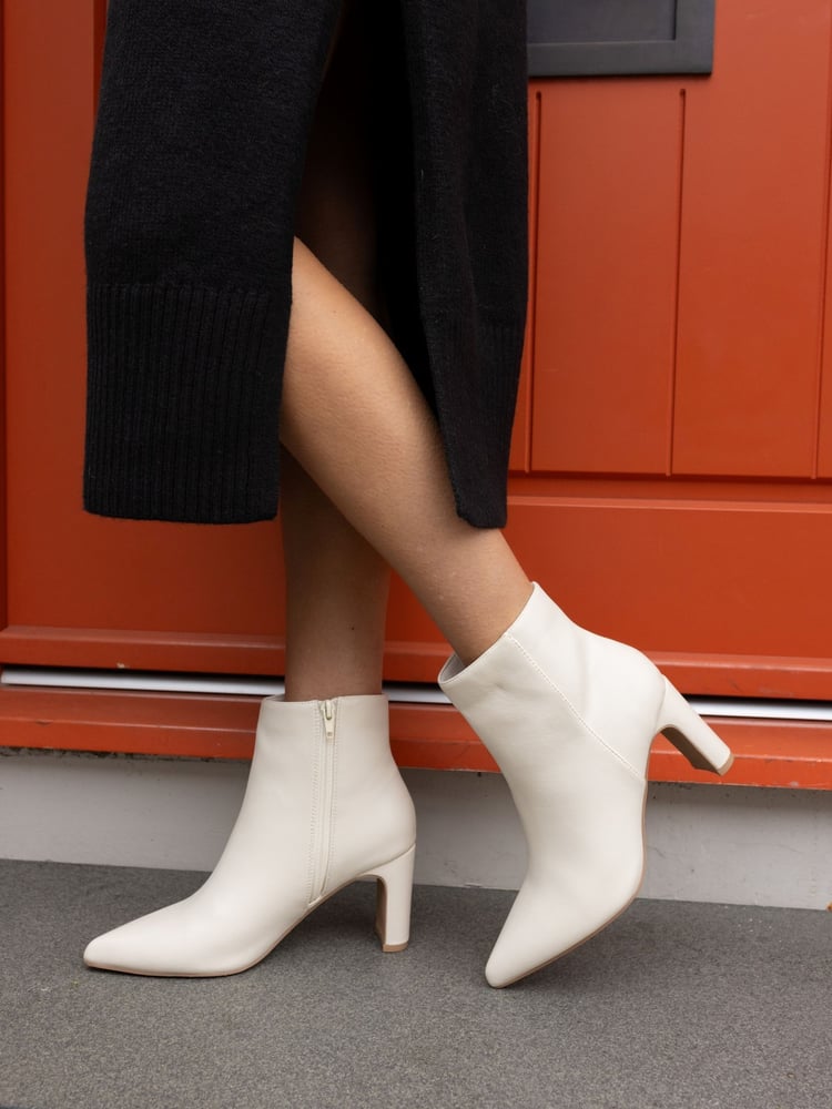 Novo Cream Slim Harlie Block Heel Point Ankle Boots - Image 1 of 6 Novo Cream Slim Harlie Block Heel Point Ankle Boots - Image 1 of 6