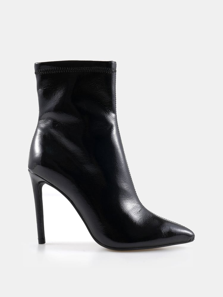 Novo Black Crinkle Patent Regular Fit Katya Point Stiletto Ankle Boots - Image 2 of 5