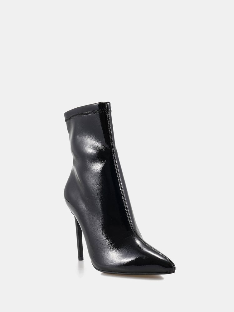 Novo Black Crinkle Patent Regular Fit Katya Point Stiletto Ankle Boots - Image 5 of 5
