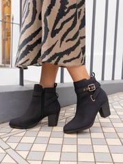 Novo Black Regular Fit Jayda Buckle Detail Heeled Boots - Image 1 of 6