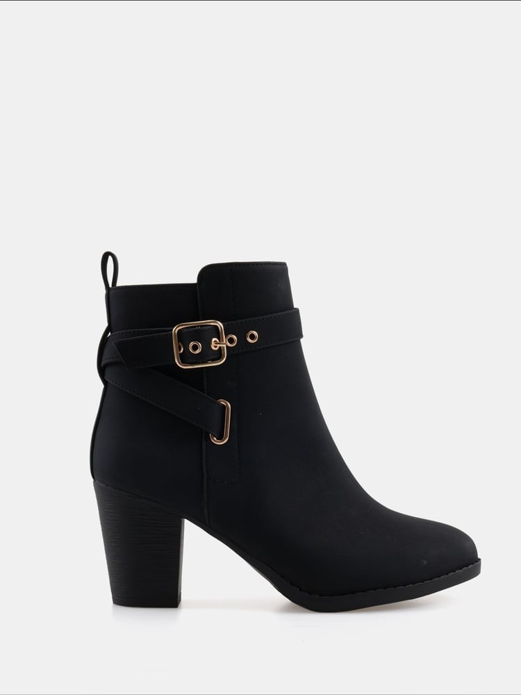 Novo Black Regular Fit Jayda Buckle Detail Heeled Boots - Image 2 of 6 Novo Black Regular Fit Jayda Buckle Detail Heeled Boots - Image 2 of 6